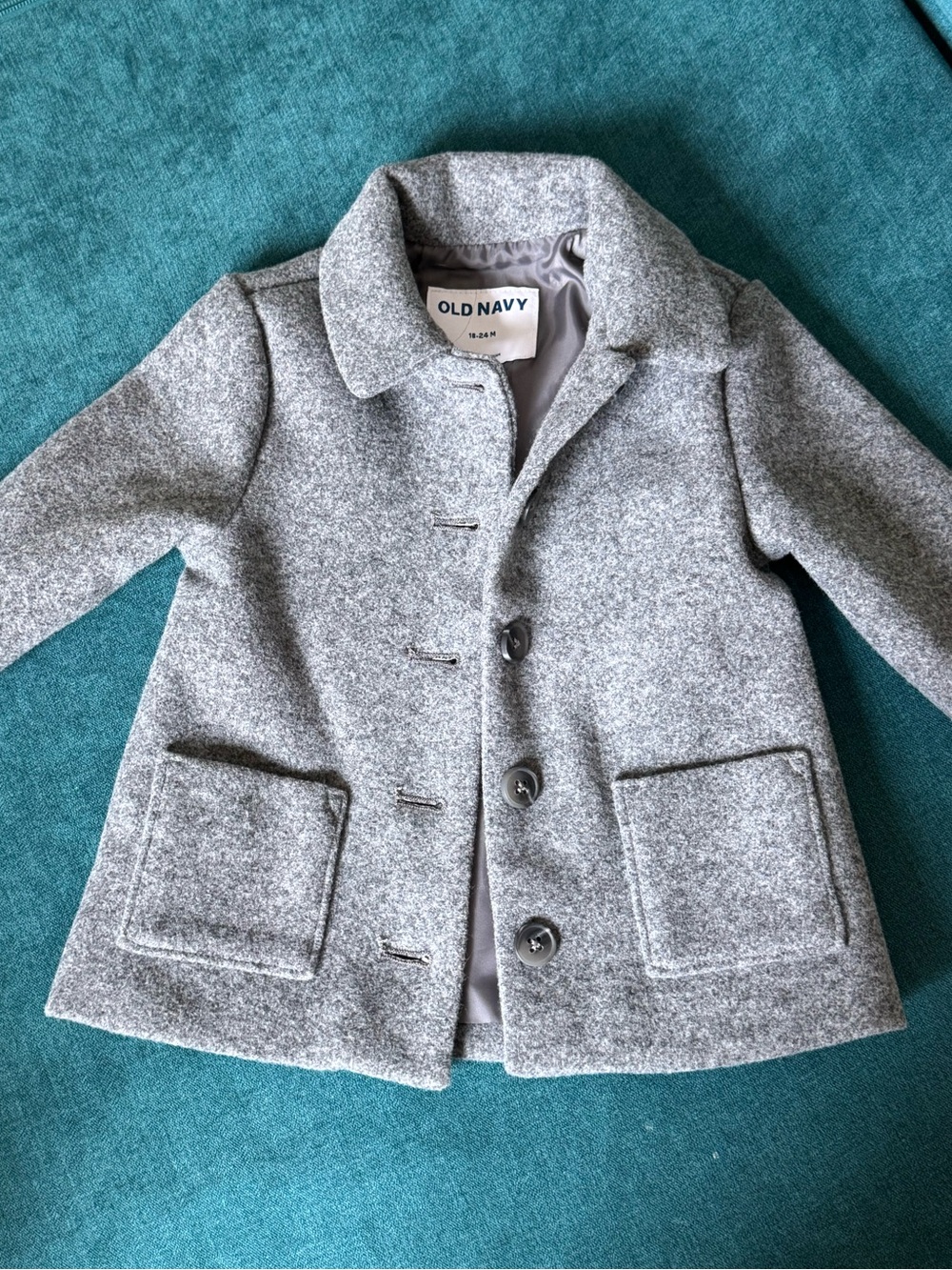 Old Navy Kids' Gray Pea Coat with Button Front